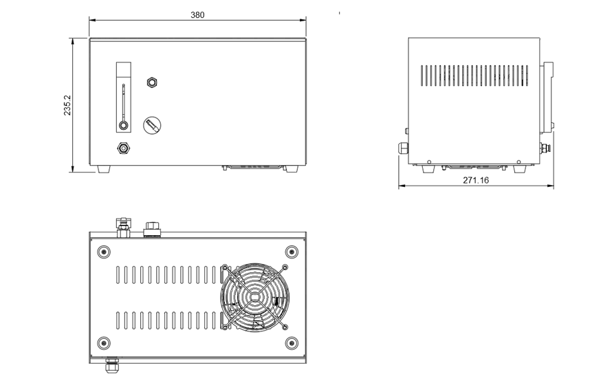 dibujo dimensional destructor de ozono bomba de vacío